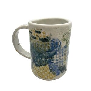 Japanese Handcrafted Studio Pottery Tall Mug - Seahorse & Ocean Design (松下)‎